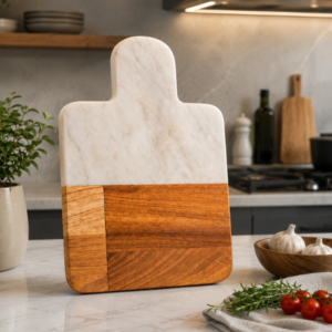 Elegant Two-Tone Chopping Board White Marble & Natural Mango Wood (10x7) Elegant Two-Tone Chopping Board White Marble & Natural Mango Wood (10x7)