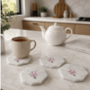 Marble Hexagon Coaster With Pink Mother Of Pearl Marble Hexagon Coaster With Pink Mother Of Pearl