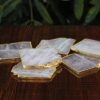 1 Rose Quartz Natural Shape Agate Coaster set of 4 With Gold Foil Edeges 3,5 To 4"