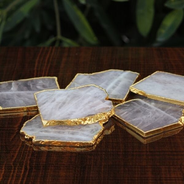 1 Rose Quartz Natural Shape Agate Coaster set of 4 With Gold Foil Edeges 3,5 To 4"