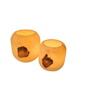 Alabaster Candle Holder With Agate Stone