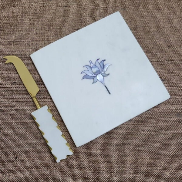12 Marble Platter 8x8 With Mother of Pearl Inlay Lotus Design