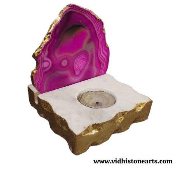 Pink Agate Marble Tealight Candle Holder 4x4