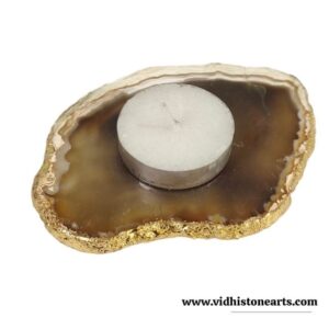 Agate Candle Holder With Gold Edges