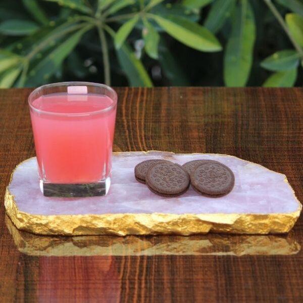 23 Rose Quartz Cheese Platter With Gold Foil Edges