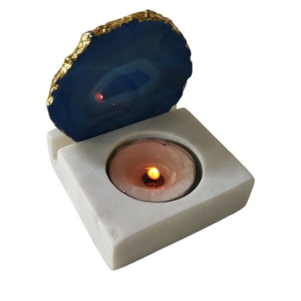 237 Marble Candle Tlight Holder With One Agate Stone