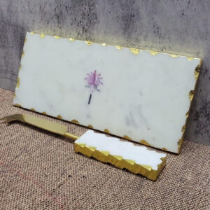 Gold Foil Edges Pink Lotus Inlay Design With Cheese Knife 10x4.5