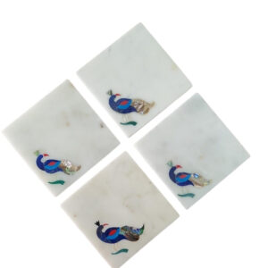 54 Marble Coasters 4 Set of 4pcs Mother of Pearl Peacock Inlay