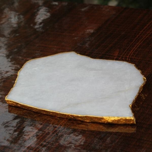 8 White Quartz Agate Cheese Platter With Gold Foil Edges