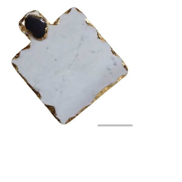 White Marble Chopping Cheese Board Gold Edges 9X7"
