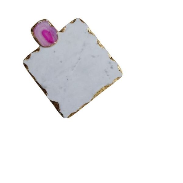 White Marble Chopping Cheese Board Gold Edges 9X7"