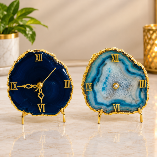 Agate Table Clock With Gold Foil-3 Agate Table Clock With Gold Foil