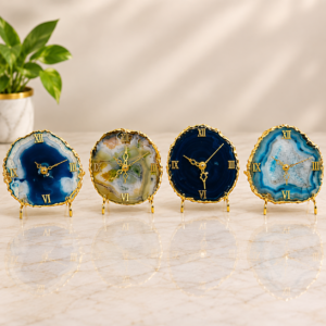 Agate Table Clock With Gold Foil
