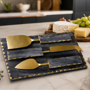 Grey Marble Platter With Cheese Knife Set of 3