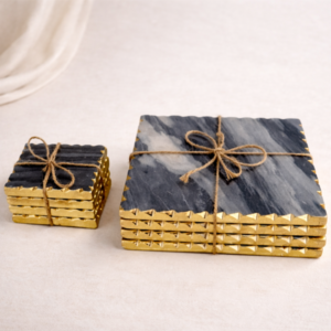Grey Marble Trivets 8"set of 4pcs with Coaster set of 6 Gold edge