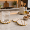 Luxurious White Marble Coasters with Gold Foil Edges (Set of 4) Luxurious White Marble Coasters with Gold Foil Edges (Set of 4)