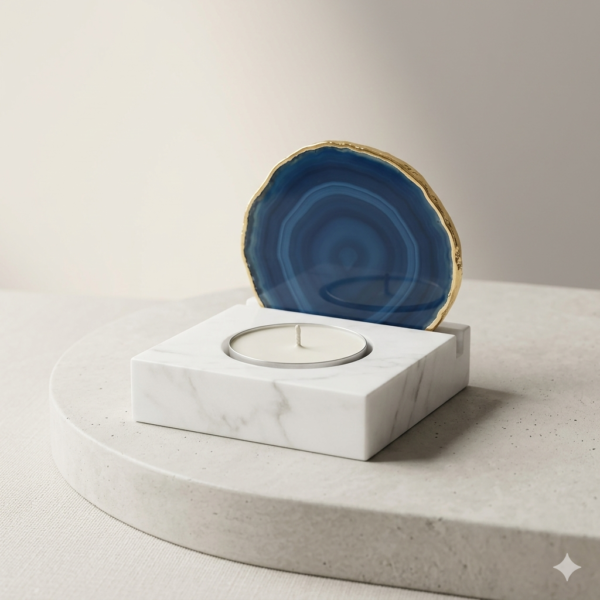 Marble-Candle-Tlight-Holder-With-One-Agate-Stone-2 Marble Candle Tlight Holder With One Agate Stone 2.75"