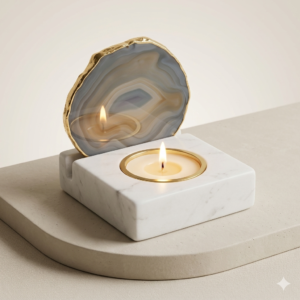 Marble-Candle-Tlight-Holder-With-One-Agate-Stone Marble Candle Tlight Holder With One Agate Stone