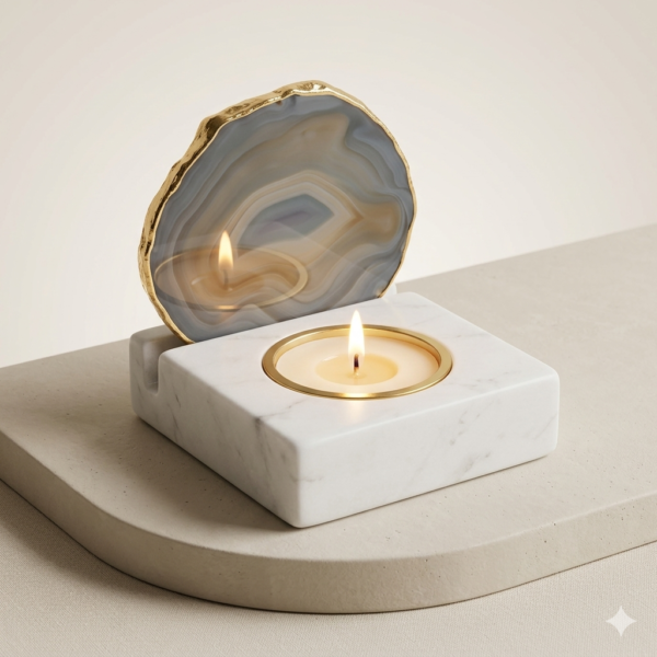 Marble-Candle-Tlight-Holder-With-One-Agate-Stone Marble Candle Tlight Holder With One Agate Stone