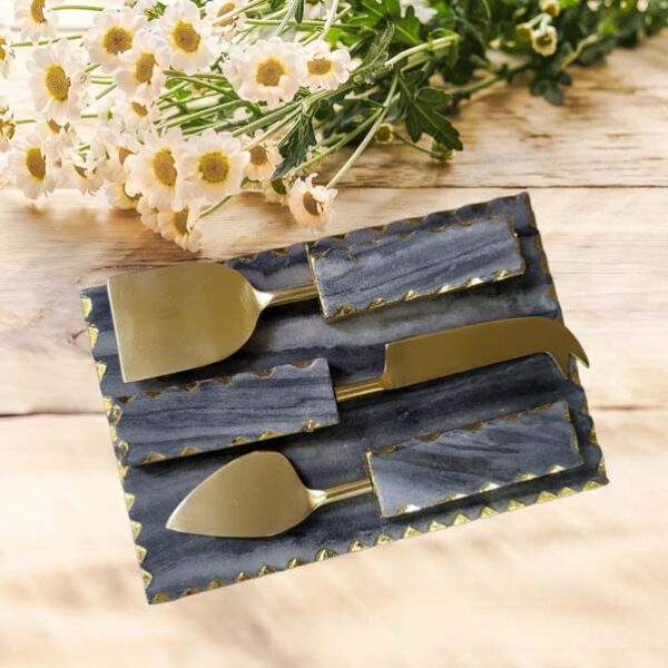 Grey Marble Platter With Cheese Knife Set of 3