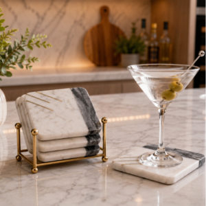 Marble Coaster 4 Two Tone Brass Inaly Design Set of 4Pcs Marble Coaster 4 Two Tone Brass Inaly Design Set of 4Pcs