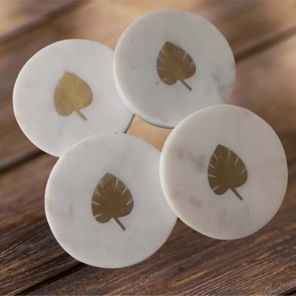 Marble-Coaster-Round-1 Marble Coaster Round With Brass Inlay Design set of 4Pcs 4"