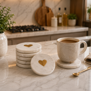 Marble Coaster With Brass Inlay Design