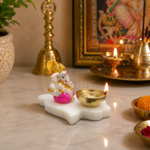Marble Hamsa Hand Diya with Ganpati ji 2.5 Marble Hamsa Hand Diya with Ganpati ji 2.5