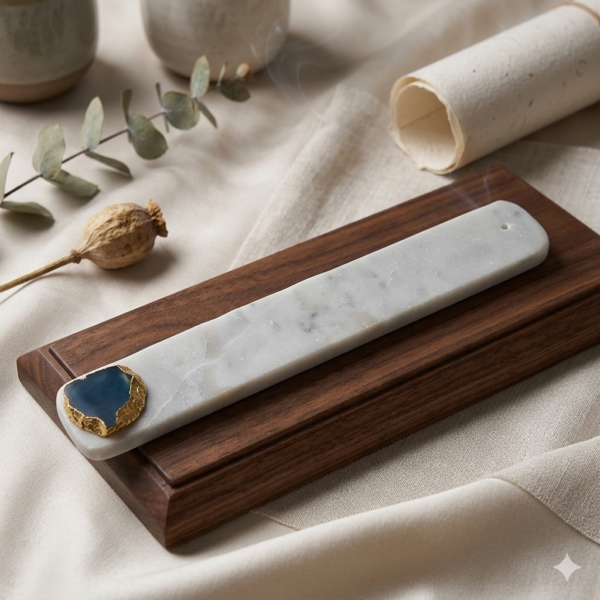 Marble-Incense-Stick-Holder-with-an-Agate-Stone-9.5x1.5-1 Marble Incense Stick Holder with an Agate Stone 9.5x1.5"