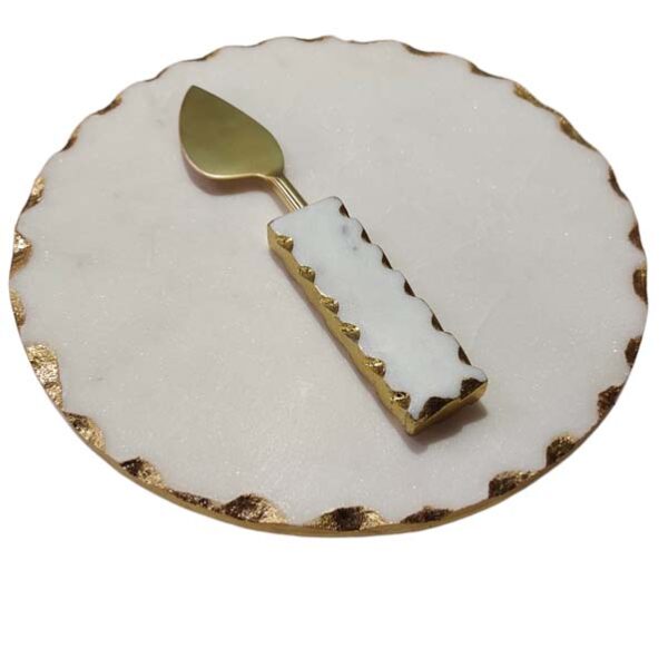 Marble-cake-stand-with-server-1 Marble Cake Stand With Metal Base & Cheese Knife 10 Inches