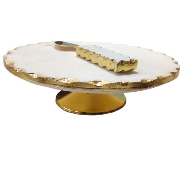 Marble-cake-stand-with-server-2 Marble Cake Stand With Metal Base & Cheese Knife 10 Inches