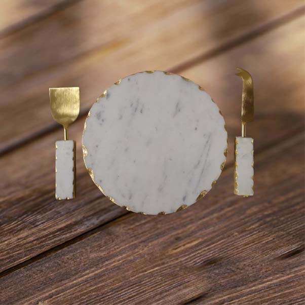 Marble Cake Cheese Platter 10 With Knife Set