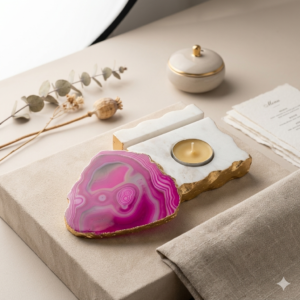 Pink Agate Marble Tealight Candle Holder 4×4