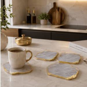 Rose Quartz Natural Shape Agate Coaster set of 4 With Gold Foil Edeges 3,5 To 4"
