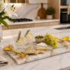 White Agate Stone Serving Tray with Metal Handle 12x9"