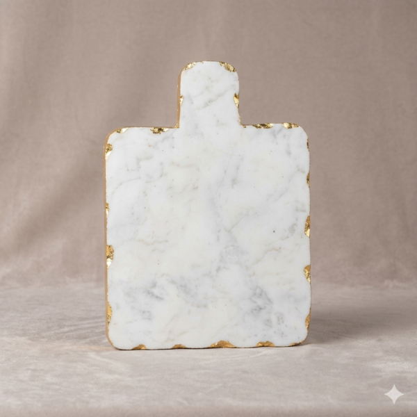 White-Marble-Chopping- &-Cheese-Board-9X7-With-Gold-Edges-1 White Marble Chopping & Cheese Board 9X7" With Gold Edges
