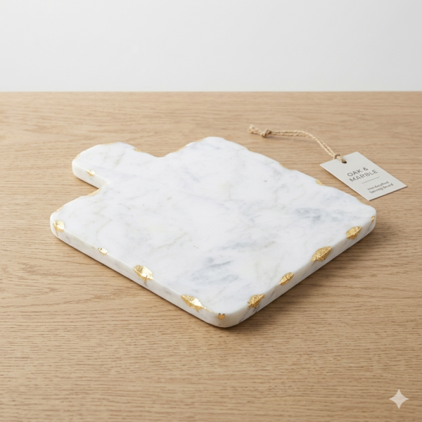 White-Marble-Chopping- &-Cheese-Board-9X7-With-Gold-Edges White Marble Chopping & Cheese Board 9X7" With Gold Edges