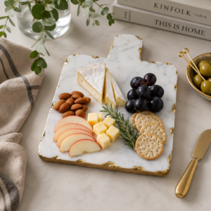 White Marble Chopping & Cheese Board 9X7″ With Gold Edges White Marble Chopping & Cheese Board 9X7″ With Gold Edges