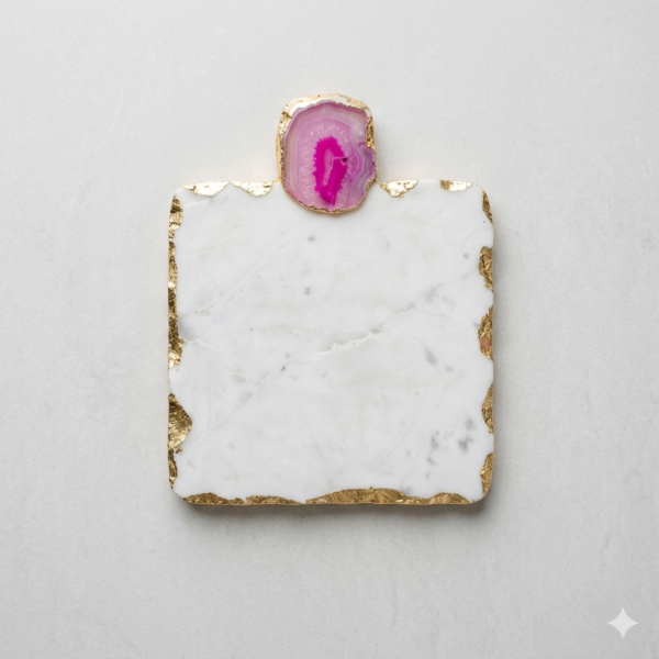 White Marble Chopping Cheese Board Gold Edges 9X7-1 White Marble Chopping Cheese Board Gold Edges 9X7