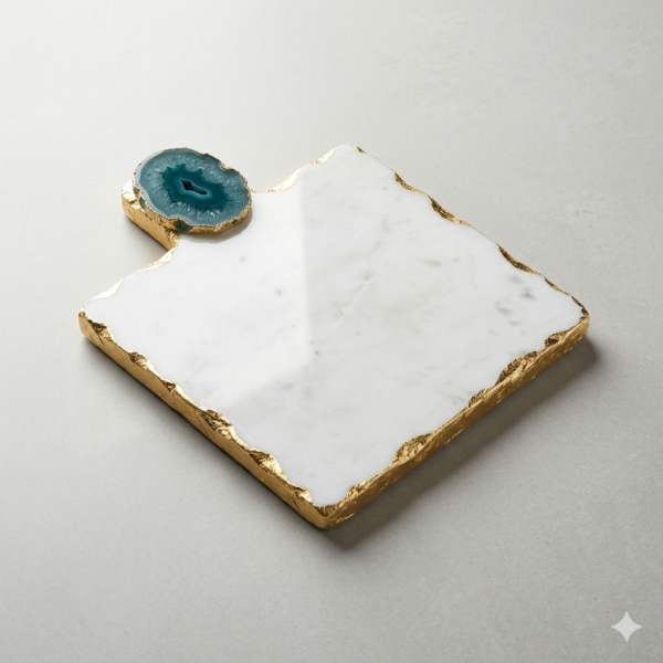 White Marble Chopping Cheese Board Gold Edges 9X7-2 White Marble Chopping Cheese Board Gold Edges 9X7