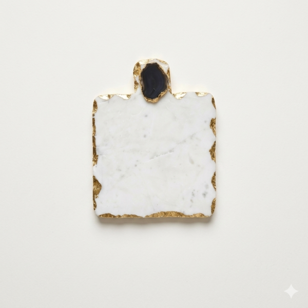 White Marble Chopping Cheese Board Gold Edges 9X7-3 White Marble Chopping Cheese Board Gold Edges 9X7