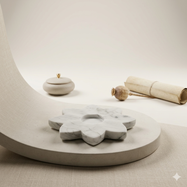 White Marble Flower Shaped Tlight Candle Holder