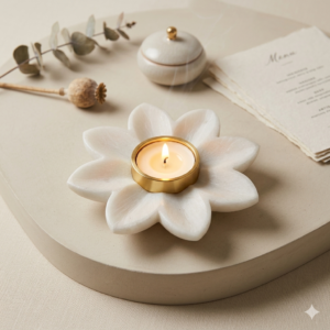 White Marble Flower Shaped Tlight Candle Holder