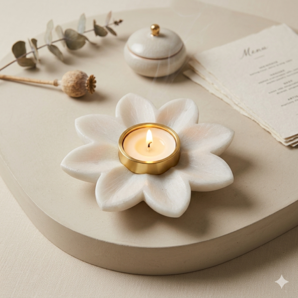 White Marble Flower Shaped Tlight Candle Holder