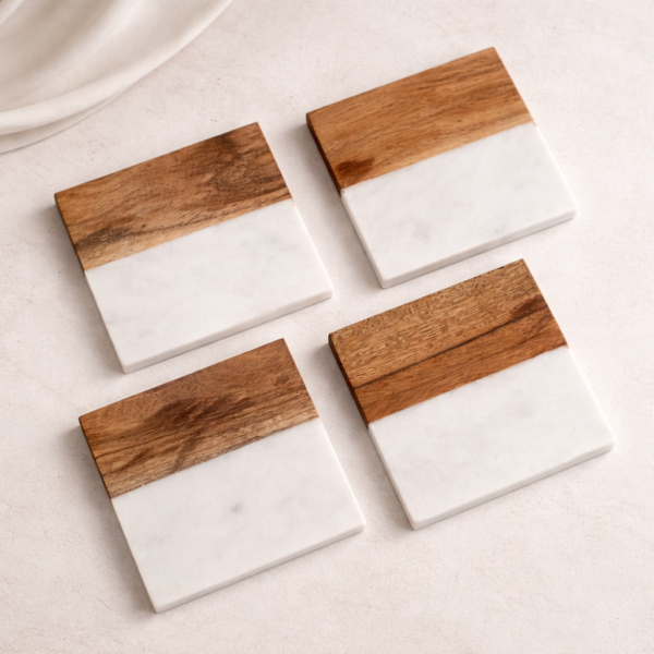 White Marble Wood Trivets 8"set of 4pcs
