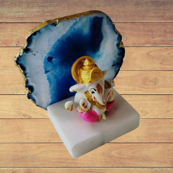 Ganesh ji With Marble and Agate Stand
