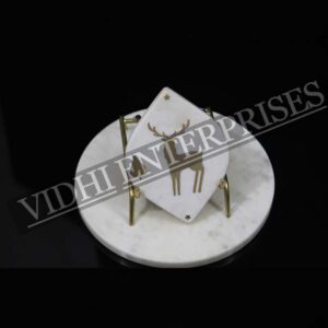 Round Marble Cheese Board With a Brass Stag Motif