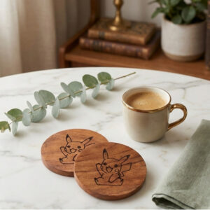 Pikachu Wood Coaster Set Anime Lover Gift