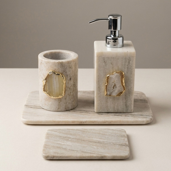 Luxury Beige Marble Bathroom Accessories set