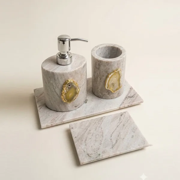 Beige Marble Bathroom Set With Tray Beige Marble Bathroom Set With Tray
